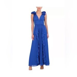 Eliza J Pleat Ruffle Sleeveless Gown